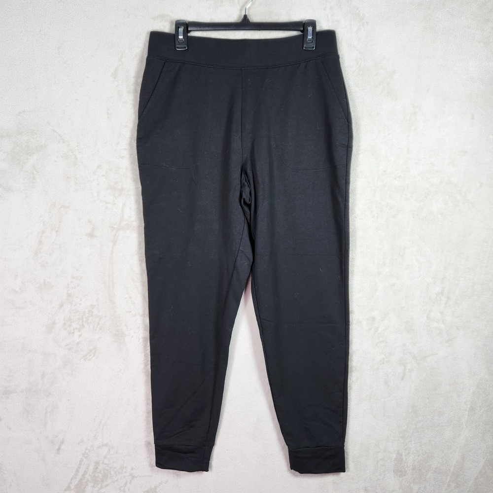 Denim & Co Pants Womens Medium Black Easy Wear French Terry Ankle Jogger A708206